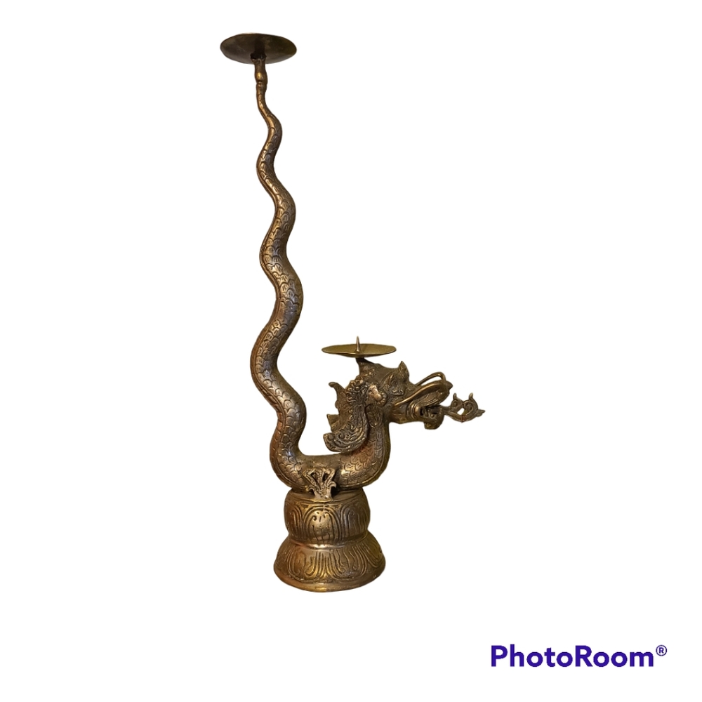 Vintage Mid 20th Century Naga Busuki Cosmic Dragon Bronze Candelabra